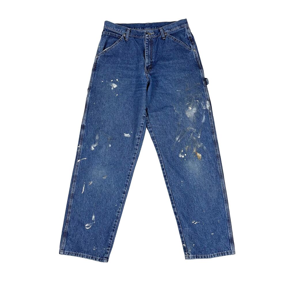 Wrangler Carpenter Jeans Mens Size 30 Distressed Paint Splatter Workwear Utility